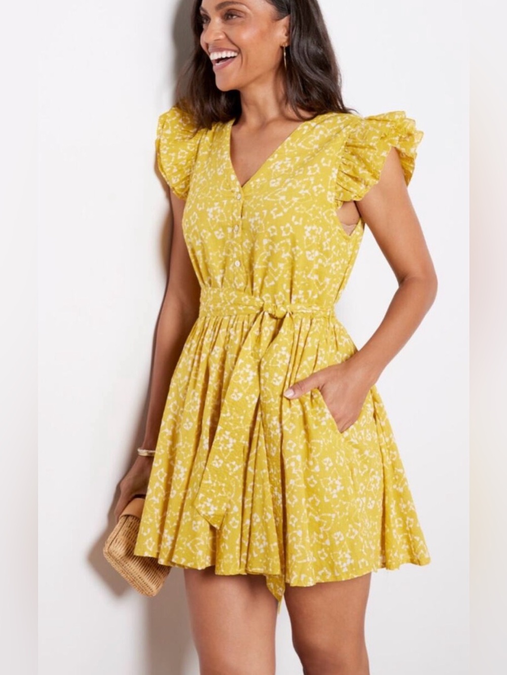 Cleobella Zia Dress XS Mustard Ruffles and Belted - Picture 2 of 8
